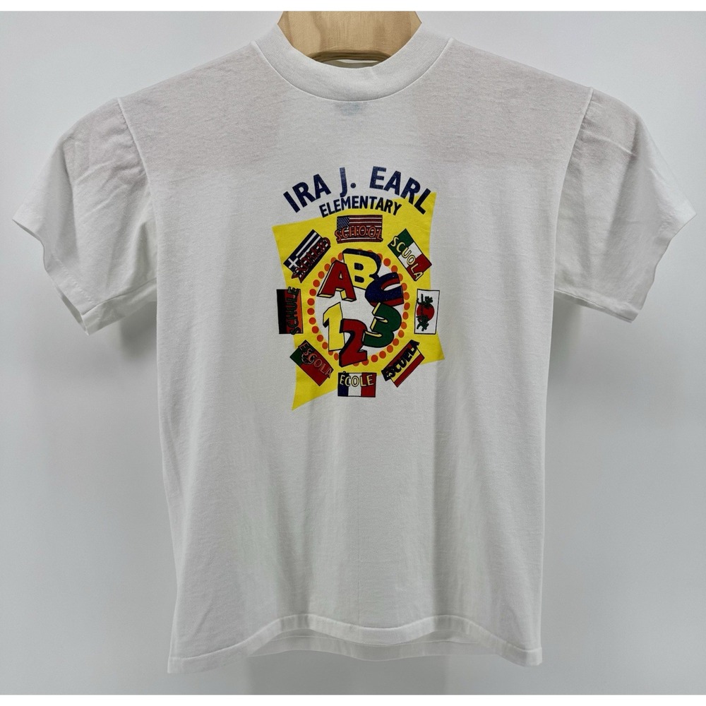 Vintage 90s Ira J Earl Elementary School T-Shirt Size M USA Made Single Stitch - Picture 1 of 10